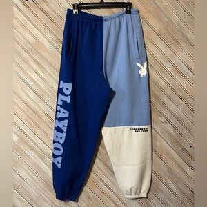 PLAYBOY Blue & White Colorblock Joggers Transform Culture Track Pants